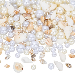 Couleur Mélangete 220pcs 6 styles perles d'imitation en plastique, ronde, avec 120 pièces de perles de coquillage, couleur mixte, 8mm