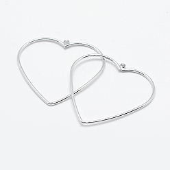 Real Platinum Plated Brass Pendants, Long-Lasting Plated, Real Platinum Plated, Nickel Free, Open Heart, 27x26x1mm, Hole: 1mm