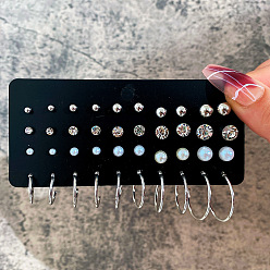 Платина Комплекты сережек из сплава и пластика с жемчугом и стразами, платина, 6~70 мм, 6 пар / набор