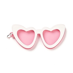 Белый Непрозрачной акриловые большие подвески, с платиновым железным кольцом, очки прелести, белые, 57x26x5 мм, отверстие : 5 мм