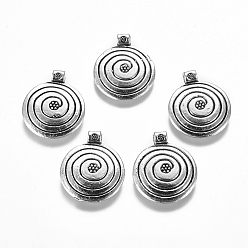 Antique Silver Alloy Vortex Pendants, Long-Lasting Plated, Flat Round, Antique Silver, 21x18x2mm, Hole: 1mm