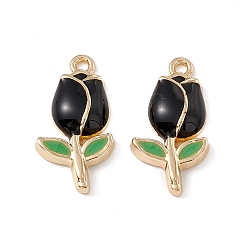 Черный Подвески из эмали и сплава, золотые, тюльпан очарование, чёрные, 22.5x11.5x3.5 мм, отверстие : 1.6 мм