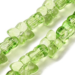 Hellgrün Transparente Glasperlen Stränge, Klee, gefärbt & geherzt, hellgrün, 13x11x5 mm, Bohrung: 1 mm, ca. 65 Stk. / Strang, 21.65'' (55 cm)
