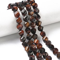 Красный Природных тигровый глаз бисер нитей, граненые, твист, окрашенная и подогревом, красные, 10~10.5x9.5~10.5x9.5~10.5 мм, отверстие : 1 мм, около 38~40 шт / нитка, 14.96~15.35'' (38~39 см)