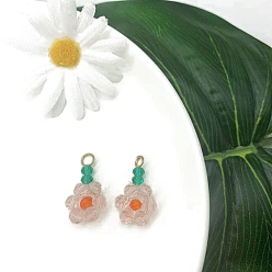 Бледно-Розовый Стеклянные подвески, цветок, с платиновым шлейфом, розовый жемчуг, 21x18 мм