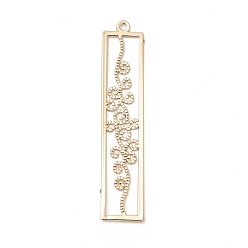 Light Gold Стойки обшивки латунь филигранные подвески, долговечный, без кадмия, без никеля и без свинца, Прямоугольник с цветком, золотой свет, 45x9x0.3 мм, отверстие : 1.5 мм