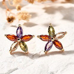 Звезда Латунные микро проложить серьги стержня кубического циркония, без кадмия и без свинца, долговечный, золотые, звезда, 13x14 мм