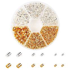 Golden & Silver Brass Crimp Beads, Tube, Golden & Silver, 1.5~3x1.5~3mm, Hole: 1~2.5mm, about 6100pcs/box