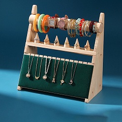 Vert Foncé Présentoir à bijoux en bois de bureau, présentoir à bijoux, de velours, pour accrocher des colliers boucles d'oreilles bracelets, vert foncé, 30x15.5x31 cm