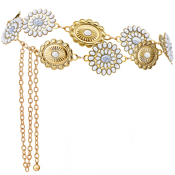 Antique Golden 1Pc Alloy Oval with Flower Link Chain Waist Belly Chains for Women, with Iron and Synthetic Turquoise, White, Antique Golden, 695mm