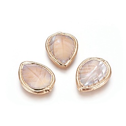 Золотой Стеклянные бусы, край позолоченный, лист, 23~23.5x18x3.5~4 мм, отверстие : 0.8 мм