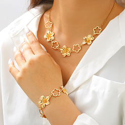 Золотой Браслеты и ожерелья из цинкового сплава, цветок, золотые, 430 мм и 160 мм