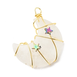 Хрусталь Подвески из медной проволоки из натурального кварца, с гальванопокрытием немагнитная звезда синтетический гематит, золотые, луна, 41~43x35x11 мм, отверстие : 3~3.5 мм