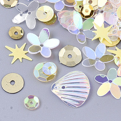 Желтый Аксессуары для орнаментов, пластиковые пайетки / блестки из пвх, разнообразные, желтые, 4~11x4~12x0.4~1.5 мм, отверстие : 0.9~1.4 мм