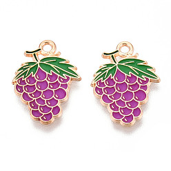 Винограды Подвески с эмалью из фруктового сплава, золотой свет, винограды, 21x15x1 мм, отверстие : 1.6 мм