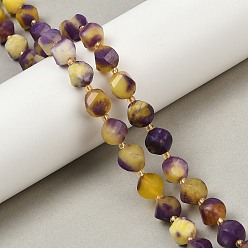 (932FM) Темно-синий аква-матовый с подкладкой Окрашенные бусины пряди природного нефрита, граненые, твист, с бисером, темно-золотистые, 10x9~10x9~10 мм, отверстие : 1 мм, около 33 шт / нитка, 15.35'' (39 см)