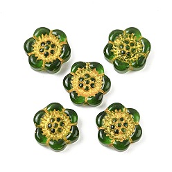Зеленый Краска для выпечки и стеклянные бусины, инкрустированные золотым металлом, цветок, зелёные, 13x14x4.5 мм, отверстие : 1.2 мм