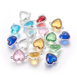 (52) Непрозрачная лаванда Соединители стеклянные ссылки, с элементами из экологически чистого сплава, сердце, серебряный цвет гальваническим, разноцветные, 14x18.5x7 мм, отверстие : 1.2 мм