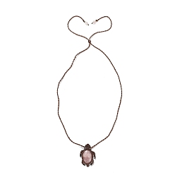 Rose Quartz Natural Rose Quartz Tortoise Pendant Necklace, Adjustable Braided Wax String Choker Necklace, 29.53 inch(75cm)