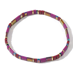 (52) Непрозрачная лаванда Винтажные этнические стеклянные бусины эластичные браслеты для женщин, прямоугольные, разноцветные, внутренний диаметр: 6-1/4 дюйм (16 см) ~ 6-1/2 дюйм (16.5 см)