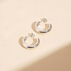 Stainless Steel Color 304 Stainless Steel Stud Earrings for Women, Half Hoop Earrings, Stainless Steel Color, 20x4mm