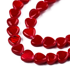 Red Spray Painted Natural Freshwater Shell Beads Strands, Heart, Red, 5x6x3mm, Hole: 0.5mm, about 72~74pcs/strand, 14.84 inch~15.27 inch(37.7~38.8cm)