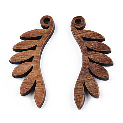 Верблюжий Подвески из натурального орехового дерева, неокрашенными, очарование листа, верблюжие, 30x12.5x2.5 мм, отверстие : 1.8 мм