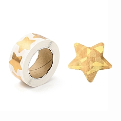 Золотистый Лазерные наклейки, самоклеящиеся бумажные наклейки, для партии, декоративные подарки, звезда, золотые, 63x27 мм, наклейки: 25x25 мм, 500шт / рулон