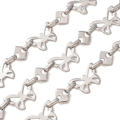 Stainless Steel Color 304 Stainless Steel Butterfly & Rhombus Link Chains, Unwelded, with Spool, Stainless Steel Color, 11x3mm