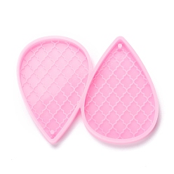 Pink Food Grade Pendant Silicone Molds, for Earring Makings, Bakeware Tools, For DIY Cake Decoration, Chocolate, Candy Mold, Teardrop with Flower Pattern, Pink, 52.5x66x5mm, Hole: 2mm, Inner Diameter: 49x34mm