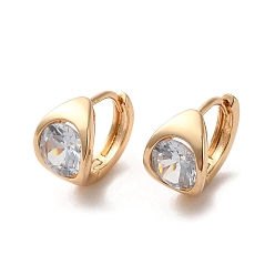 Плоский Круглый Серьги-кольца из латуни с микропаве из светлого золота и циркония, плоско-круглые, 13x9 мм