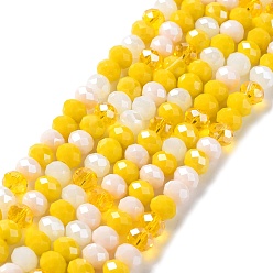 Or Chapelets de perles en verre, facette, rondelle, or, 8x6mm, Trou: 1mm, Environ 65~68 pcs/chapelet, 15.7~16.1 pouce (40~41 cm)