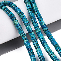 Steel Blue Natural Imperial Jasper Beads Strands, Dyed, Disc, Heishi Beads, Steel Blue, 4.5x1.5~2.5mm, Hole: 0.8~1mm, about 169~171pcs/strand, 15.75~17.08''(40~42.7cm)