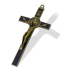 Black Alloy Enamel Big Pendants, Cross with Jesus Charm, Antique Bronze, Black, 193x94x18mm