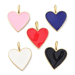 Mixed Color Brass Enamel Pendants, Long-Lasting Plated, Real 18K Gold Plated, Heart, Mixed Color, 24x19x1.5mm, Hole: 6x3mm