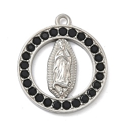 Нержавеющая Сталь Цвет 304 подвески из нержавеющей стали и страз, кольцо с подвеской девы марии, струя, цвет нержавеющей стали, 22.5x20x2.5 мм, отверстие : 1.5 мм