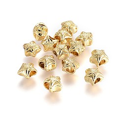 Настоящее золото 18K Сплавочные бусины, без свинца, без никеля и без кадмия, морская звезда / морские звезды, реальный 14 k позолоченный, 10x11x9 мм, отверстие : 4 мм
