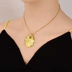 Настоящее золото 18K 304 Овальные ожерелья с текстурированной нержавеющей сталью для женщин, реальный 18 k позолоченный, 17.72 дюйм (45 см)