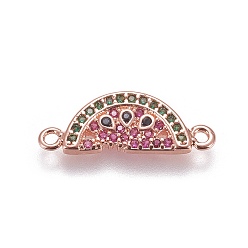 Rose Gold Brass Micro Pave Cubic Zirconia Links, Watermelon, Colorful, Rose Gold, 19x7x2mm, Hole: 1.5mm