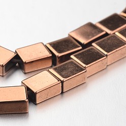 Copper Plated Electroplate Non-magnetic Synthetic Hematite Bead Strands, Rectangle Slide Charms, Copper Plated, 6x5x3mm, Hole: 3x1mm, about 67pcs/strand, 15.7 inch