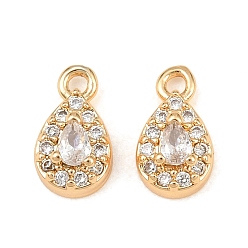 Real 18K Gold Plated Brass Micro Pave Clear Cubic Zirconia Charms, Teardrop Charms, Real 18K Gold Plated, 9x5x3mm, Hole: 1mm