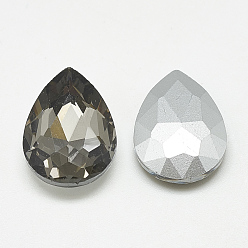 Black Diamond Pointed Back Glass Rhinestone Cabochons, Back Plated, Faceted, teardrop, Black Diamond, 18x13x5mm