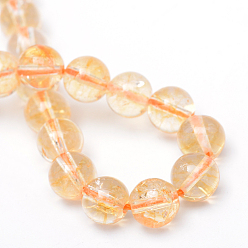 Citrine Round Natural Citrine Bead Strands, Dyed & Heated, 10~11mm, Hole: 1mm, about 39~40pcs/strand, 14.5~14.9 inch