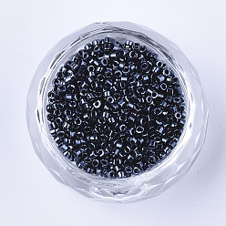 Prussian Blue Electroplate Glass Cylinder Beads, Seed Beads, Round Hole, Metallic Colours, Prussian Blue, 1.5~2x1~2mm, Hole: 0.8mm, about 8000pcs/bag, about 85~95g/bag