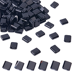 Black Onyx 100 шт. Натуральные окрашенные и подвергнутые термической обработке бусины из черного оникса, прямоугольные, 2-луночное, 5.5x5x2.5 мм, отверстие : 0.9 мм