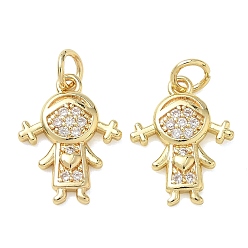 Clear Brass Micro Pave Cubic Zirconia Pendants, Girl Charms, Real 18K Gold Plated, Clear, 16x13x2mm, Hole: 3.5mm