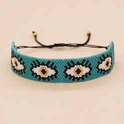 Темно-бирюзовый Браслеты из бисера и стеклянных бусин для женщин, глаз, темные бирюзовый, внутренний диаметр: 11 дюйм (28 см)