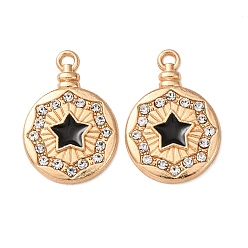 Золотой Подвески из эмали и сплава, со стразами, плоский круглый со звездными подвесками, золотые, 23x16x2 мм, отверстие : 1.6 мм