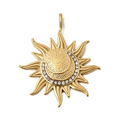 Настоящее золото 18K 304 Подвески из нержавеющей стали и прозрачного кубического циркония, ионное напыление (IP). солнечные амулеты, реальный 18 k позолоченный, 43.5x36.5x4.5 мм, отверстие : 4.4x2 мм