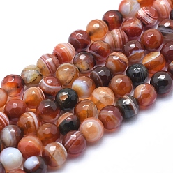 Saddle Brown Natural Agate Beads, Dyed, Faceted Round, Saddle Brown, 8mm, Hole: 1mm, about 48pcs/strand, 14.1 inch(36cm)